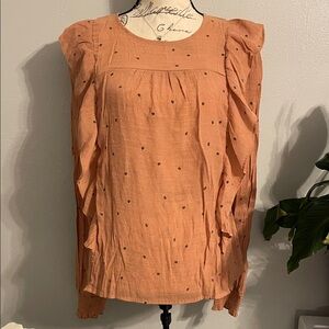 MINE Rust Polka Dot Ruffle Sleeve Blouse Medium